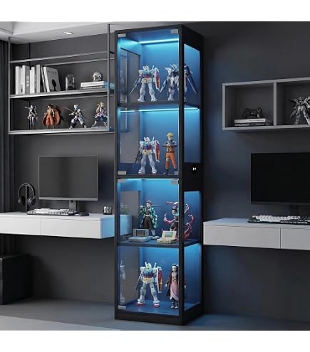 Amazon.co.jp: LED照明付き 鍵付き ガラスディスプレイキャビネット